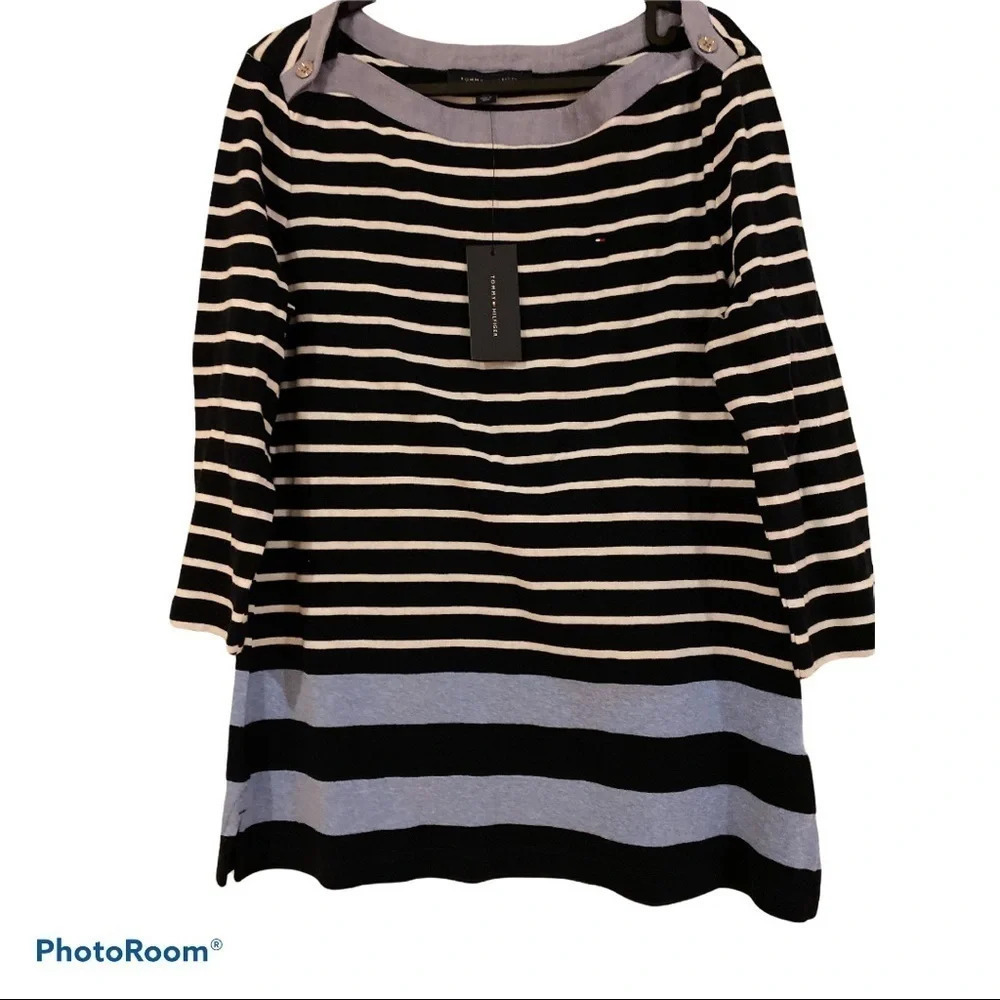 Tommy Hilfiger stripe 3/4 sleeve top Sz Large